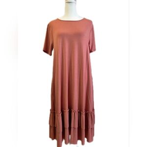 Zenana Outfitters Dusty Rose Ruffle-Tier Midi Dress